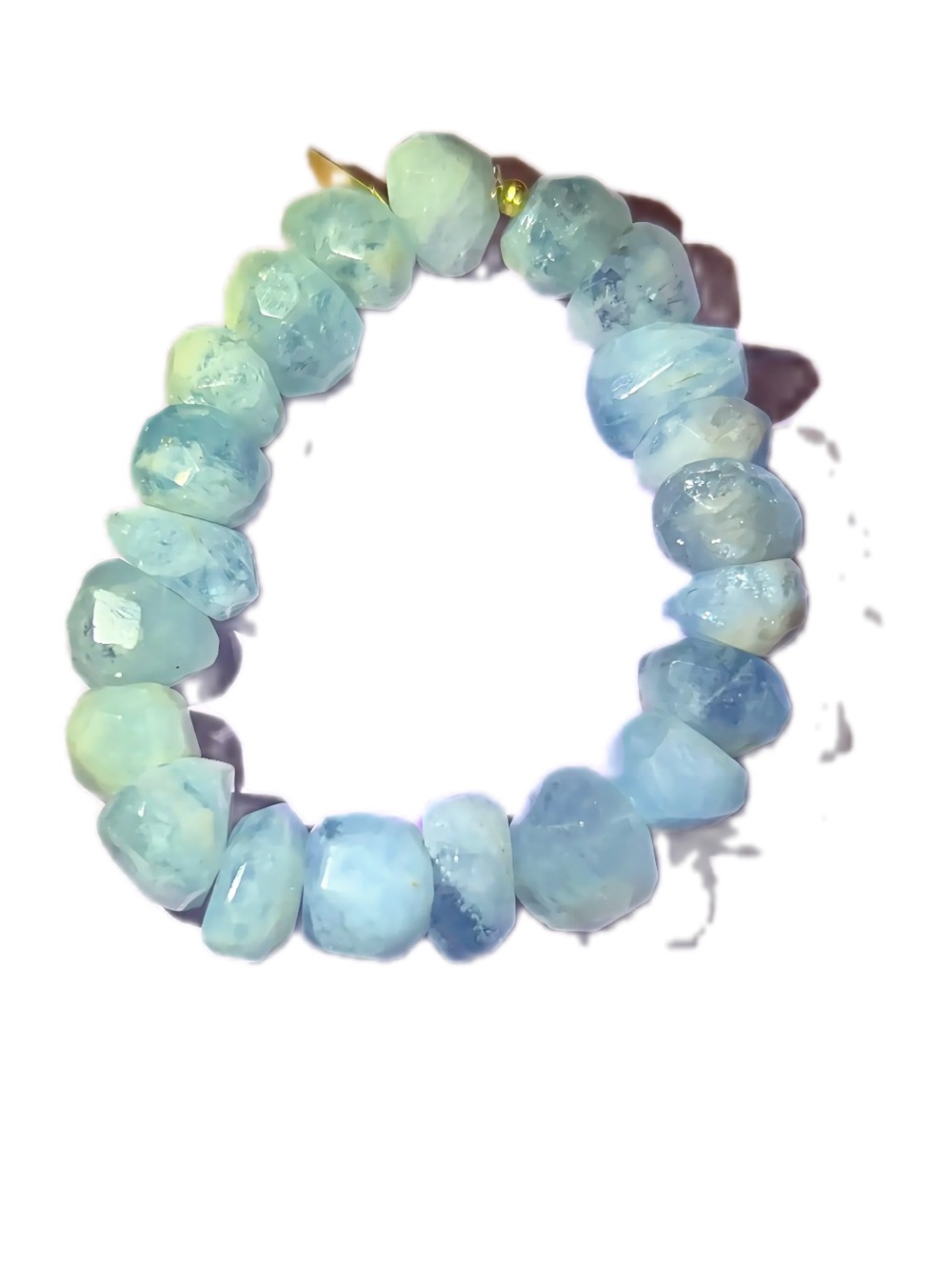 Artisan Handcrafted Heavy Natural Aquamarine Chunk Beaded Stretch Bracelet OS